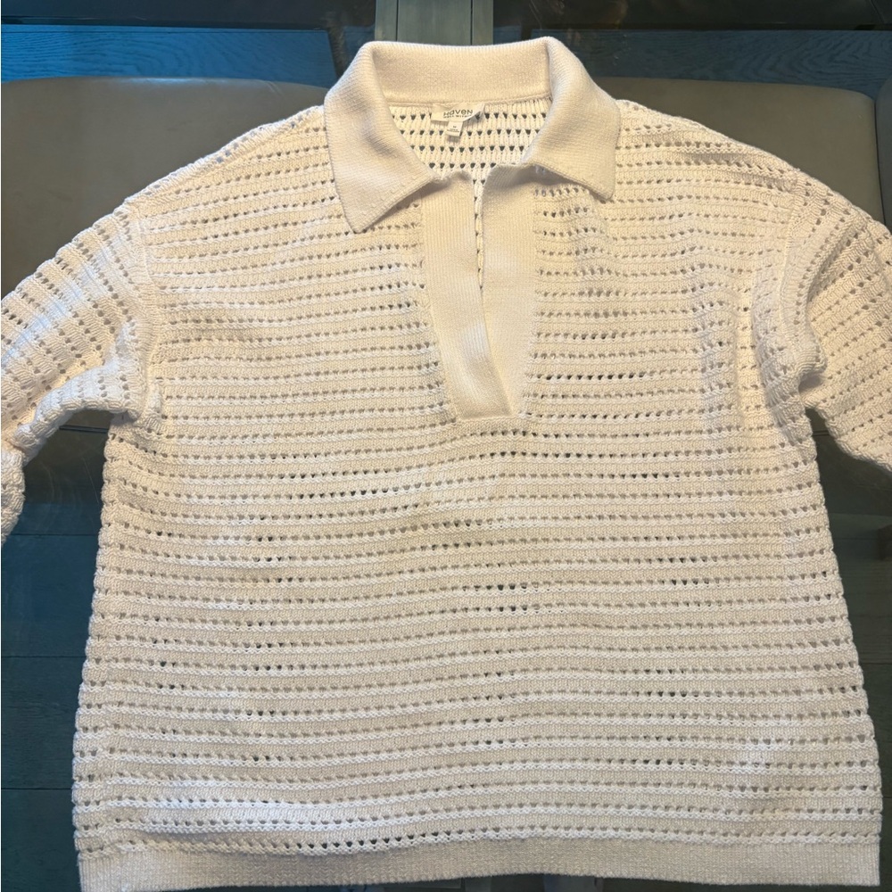 Haven Well Within White Open Stitch Knit Cotton Sweater